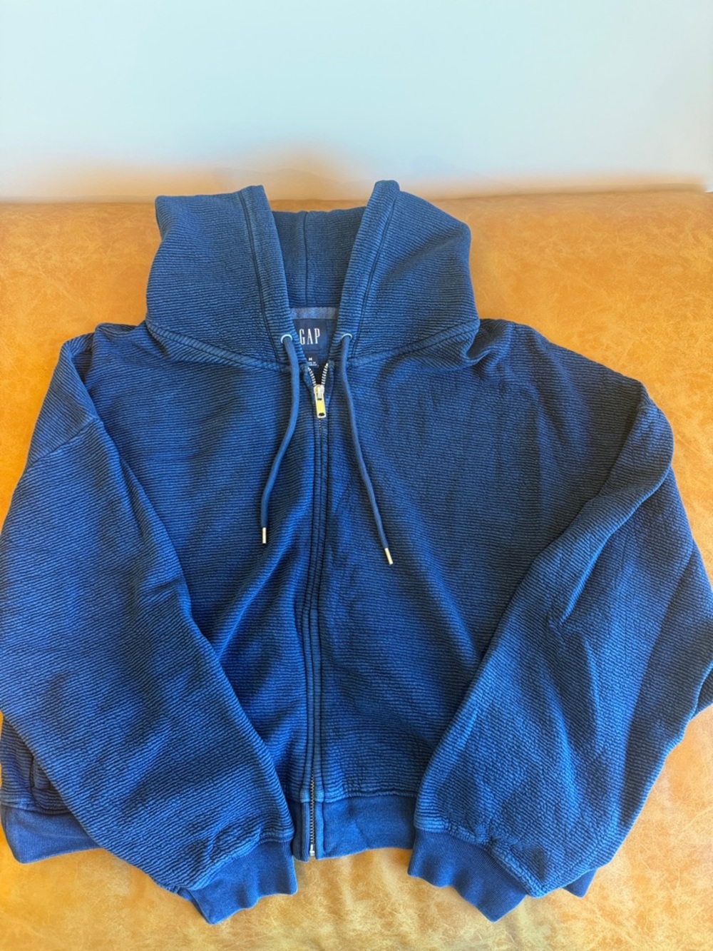 GAP Deep Blue Textured Cropped Zip Hoodie